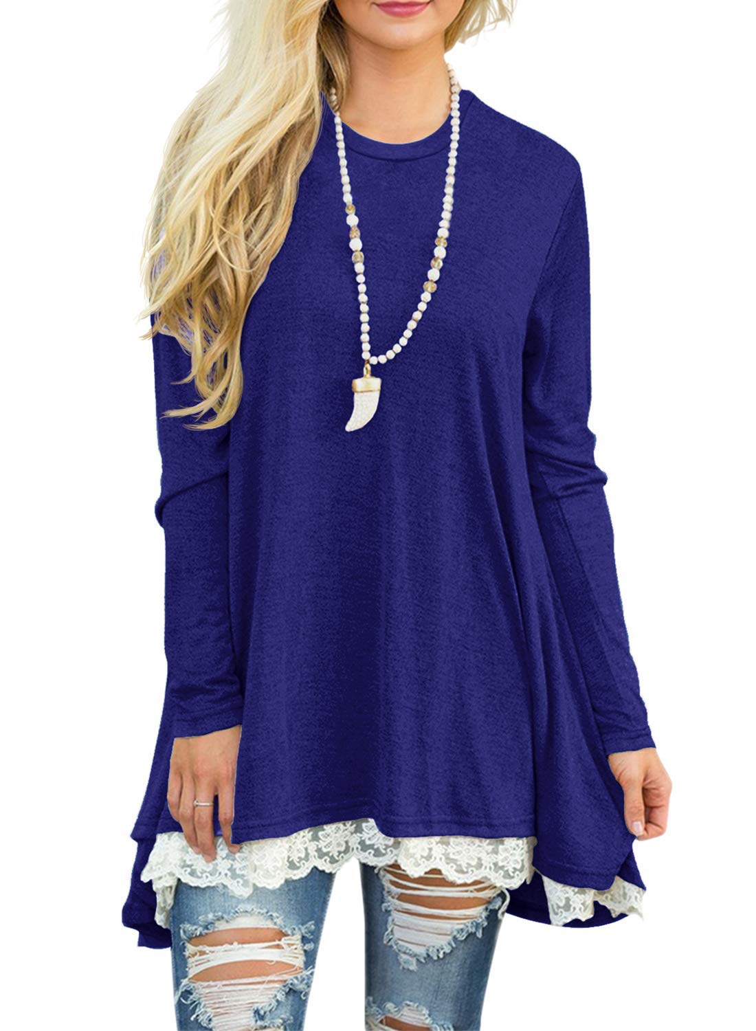 Sanifer Women's Long Sleeve Tunic Tops - Round Neck Blouse Shirts for Leggings | Comfortable Casual Wear for Work, Office & Everyday Outfits