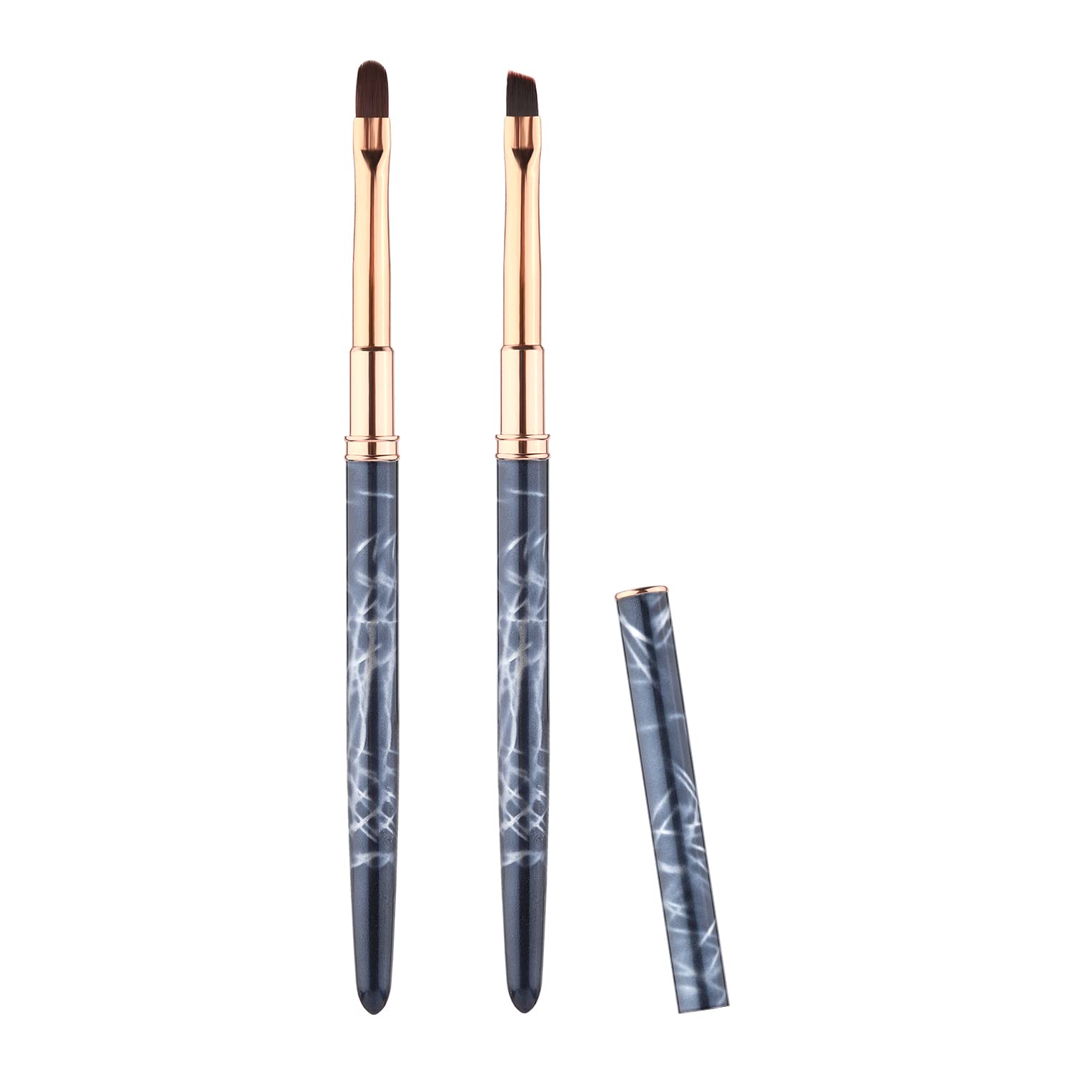 2pcs Nail Polish Clean Up Brush Set - Round & Angled Metal Nail Art Brushes for Acrylic Gel Polish Correction, Marbling Design & Nail Art Mistakes | Perfect for Home Manicures & Professional Salon Use