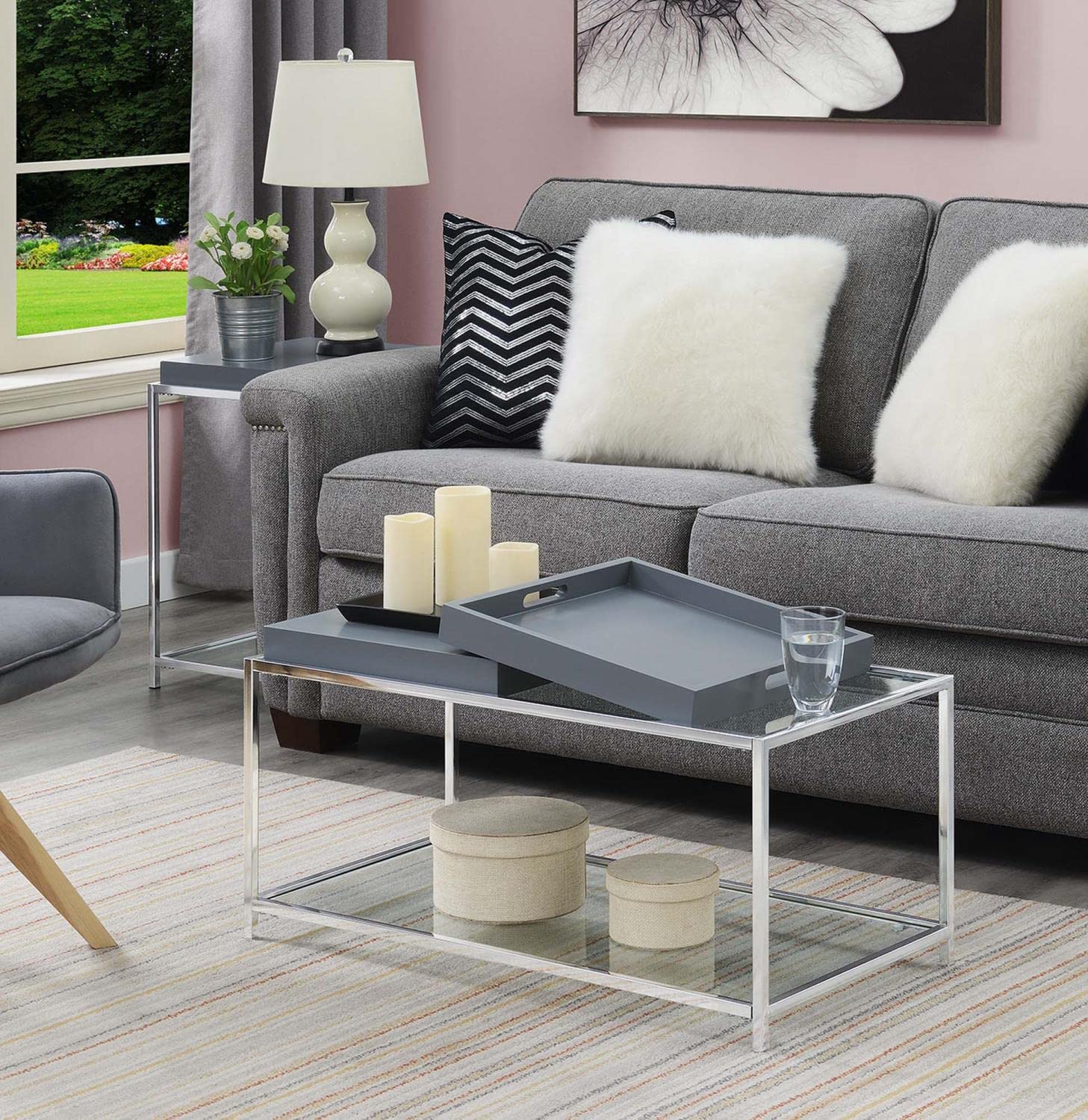Palm Beach Coffee Table with Removable Trays & Shelf - Modern Gray End Table for Living Room, Perfect for Small Spaces & Home Decor