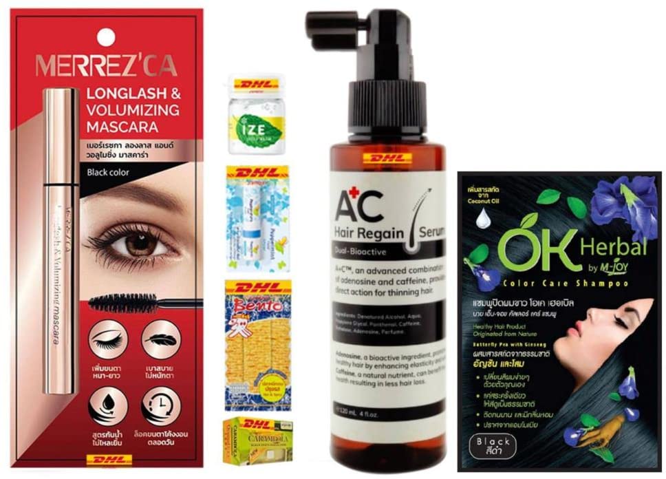 Merrezca Longlash & Volumizing Mascara 6.5g - Thickening & Lengthening Mascara | A+ C Adenofeine Hair Regrowth Serum 120ml - Anti-Hair Loss Treatment | Fast DHL Shipping | Perfect for Daily Makeup & Hair Care Routine