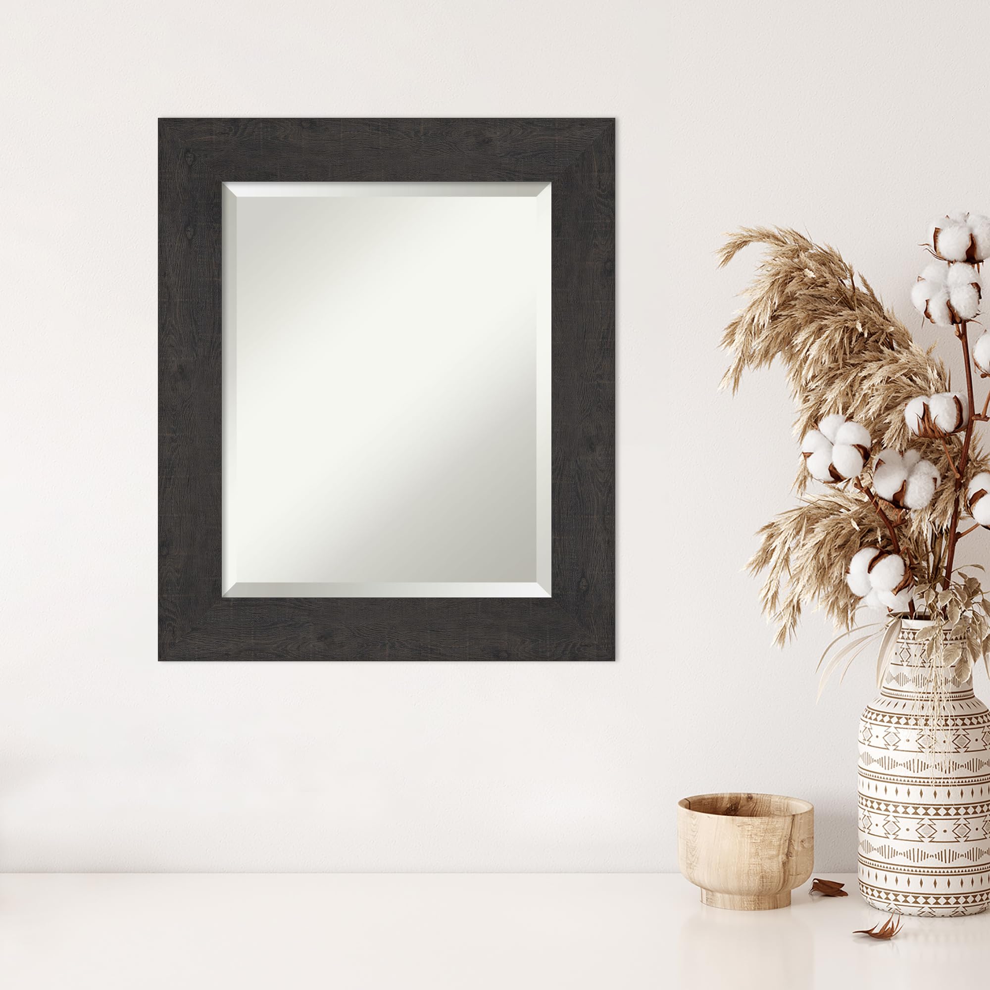 Amanti Art 26x22 Inch Rustic Brown Wall Mirror - Espresso Plank Rectangle Bathroom & Living Room Decor with Beveled Edge, Farmhouse Style, Horizontal or Vertical Hanging - Perfect for Bathroom Vanity, Entryway, Bedroom & Farmhouse Wall Decor