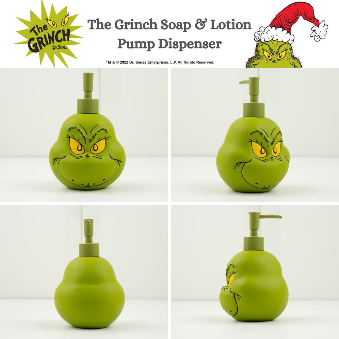Officially Licensed Dr. Seuss The Grinch Christmas Soap Lotion Hand Sanitizer Dispenser - 18.28oz Holiday Home Decor & Gift for Bathroom, Kitchen, Office