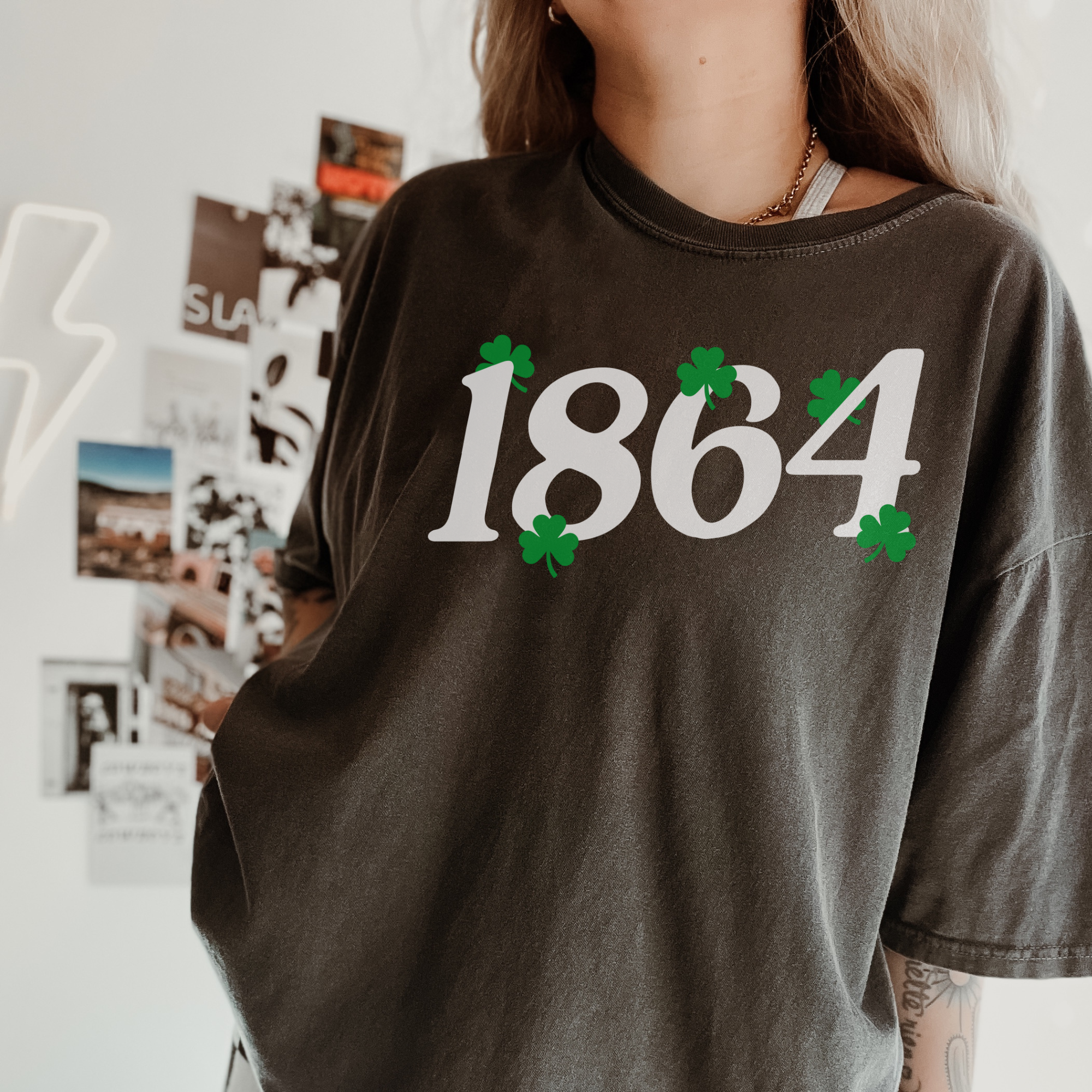 1864 Clovers Graphic T-Shirt for Men & Women - Vintage Irish Shamrock Design - Perfect for St. Patrick's Day & Casual Wear