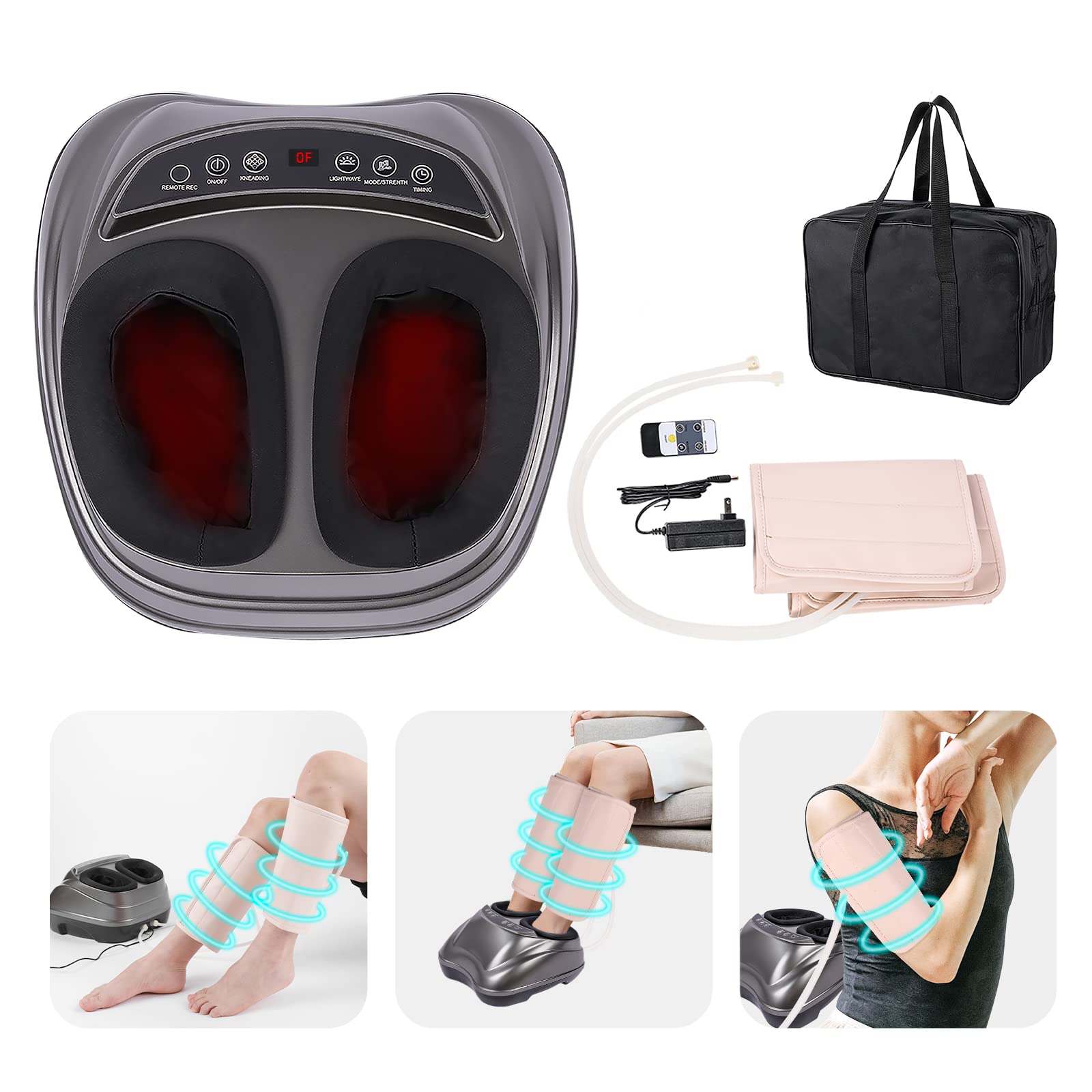 Electric Shiatsu Foot Massager with Heat & Compression - Deep Kneading Therapy for Plantar Fasciitis, Neuropathy Pain Relief & Improved Blood Circulation - Remote Control Foot & Leg Massager - Perfect Gift for Women & Men - Use at Home/Office for Relaxation & Muscle Recovery