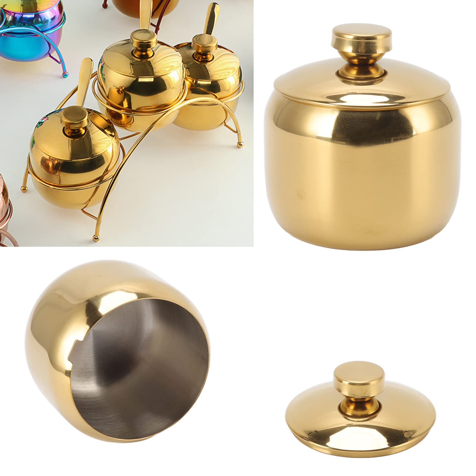 Premium Stainless Steel Gold Spice Jars with Lids - Salt, Sugar & Pepper Storage Containers for Kitchen Countertop, Dining Table & Restaurant Use