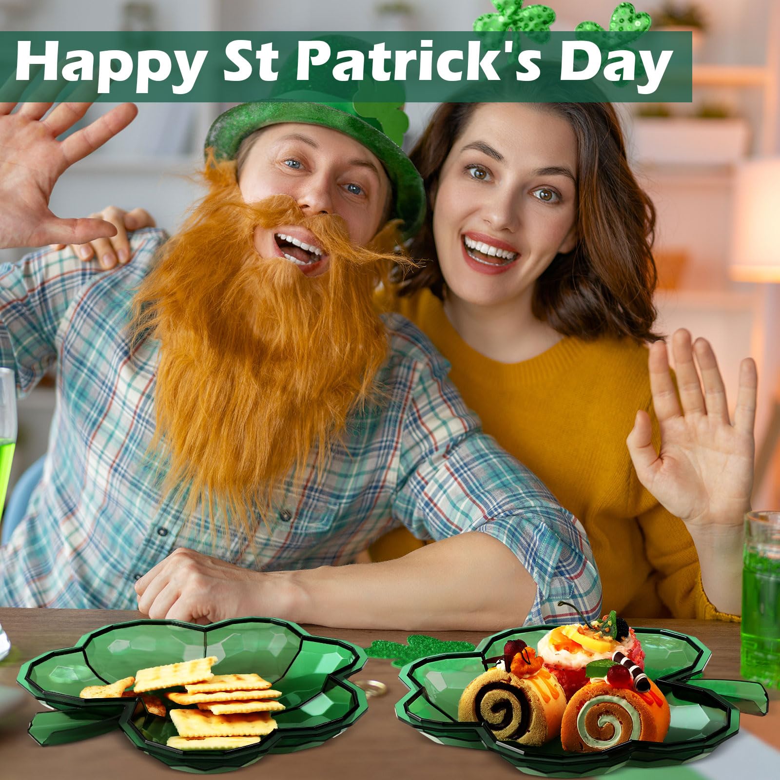 4 Pack St. Patrick's Day Plastic Bowls - 8.5 Inch Shamrock Shaped Serving Trays for Candy, Snacks & Party Decorations | Irish Themed Dinnerware for St. Paddy's Day Celebrations, Home Decor & Holiday Gatherings