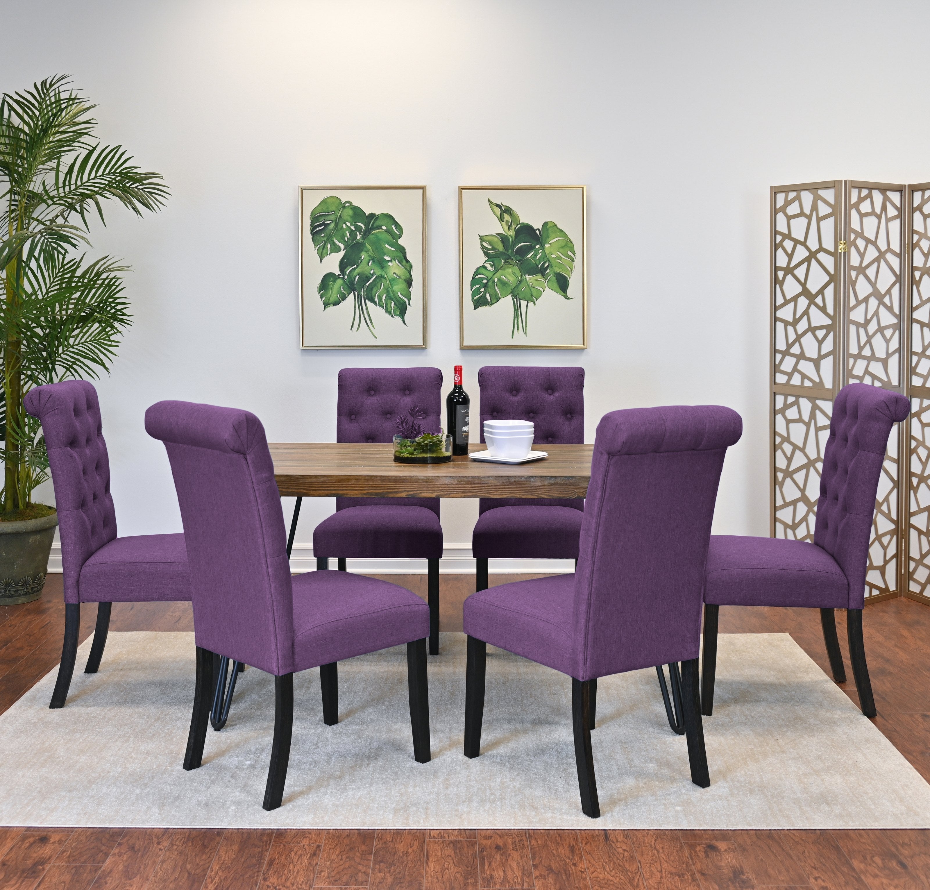 Roundhill Furniture Ashford 7-Piece Dining Set with Hairpin Leg Table & 6 Blue Chairs – Perfect for Modern Kitchens, Dining Rooms & Small Spaces