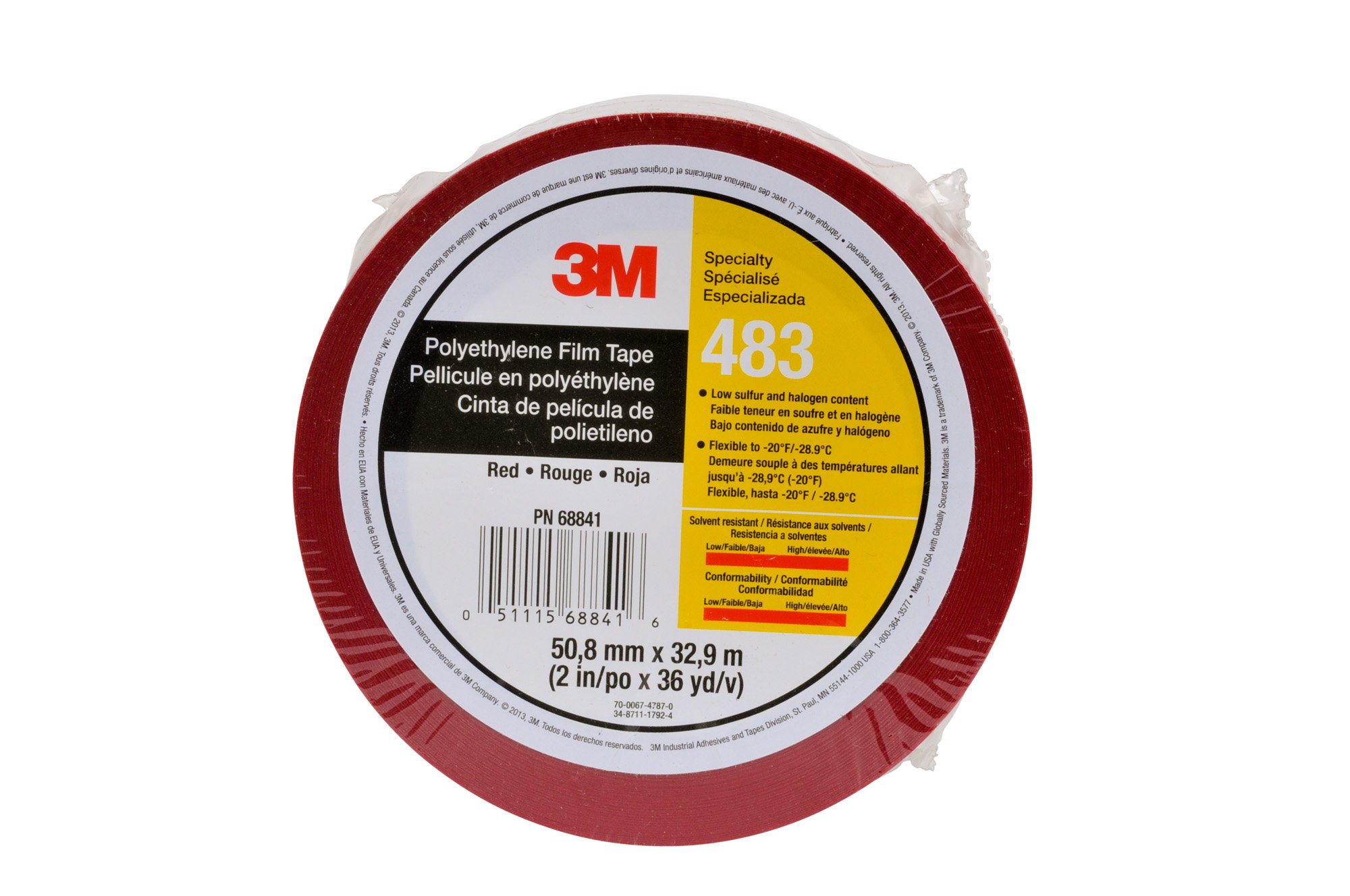 3M Polyethylene Tape 483 - Red, 2 Inch x 36 Yard, 5.0 Mil Thick - Heavy Duty Waterproof Sealing Tape for HVAC, Ductwork & Industrial Applications