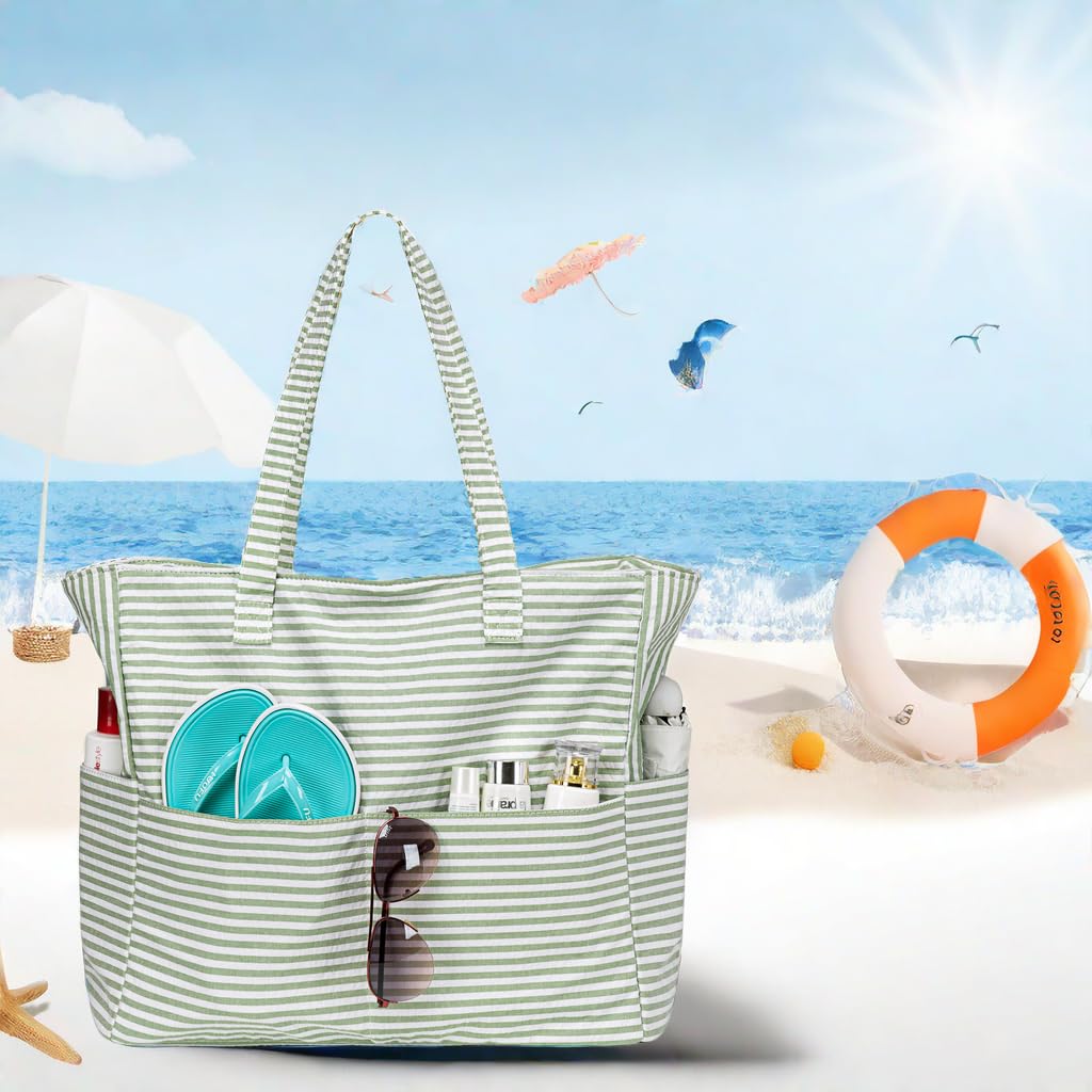 LEDAOU Large Waterproof Beach Tote Bag for Women - Sandproof Zippered Pool & Gym Bag with Wet Pocket - Perfect for Beach, Travel, Grocery Shopping & Outdoor Activities