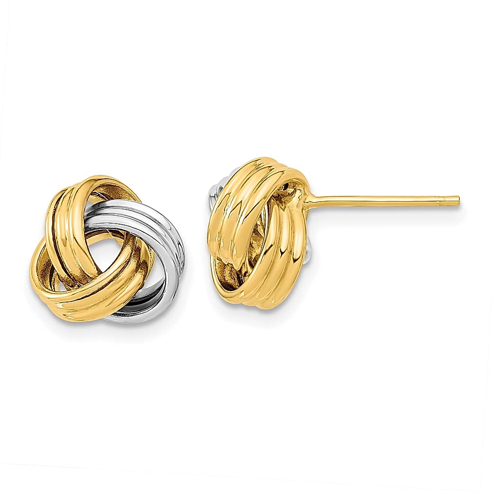 14K Two-Tone Yellow Gold Love Knot Post Stud Earrings for Women - Elegant Ball Button Fine Jewelry Gift for Her - Perfect for Weddings, Anniversaries & Special Occasions