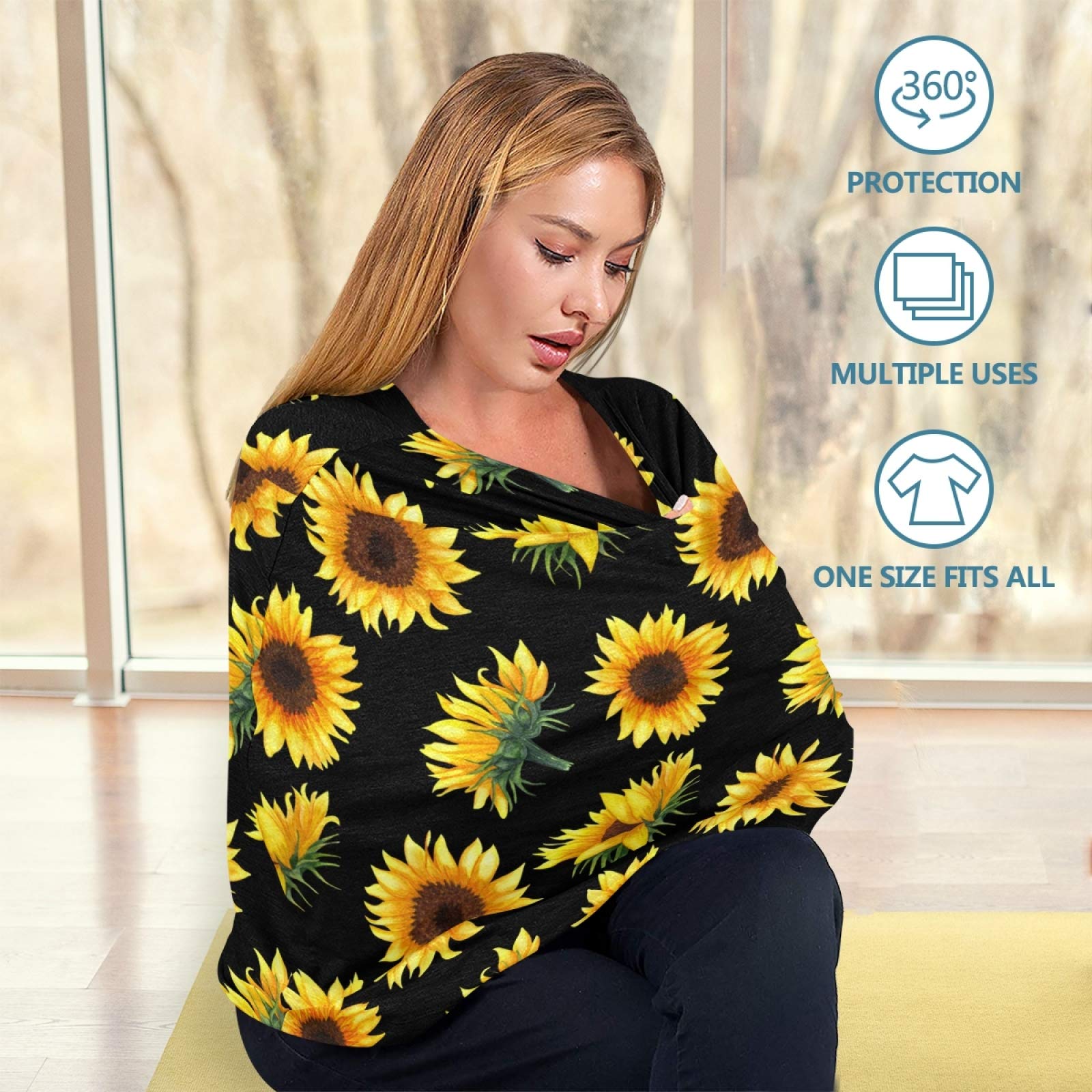 Stretchy Baby Car Seat Cover for Boys & Girls - Sunflower Floral Yellow Infant Car Canopy, Nursing Cover & Breastfeeding Scarf - Perfect for Travel, Shopping & Outdoor Protection