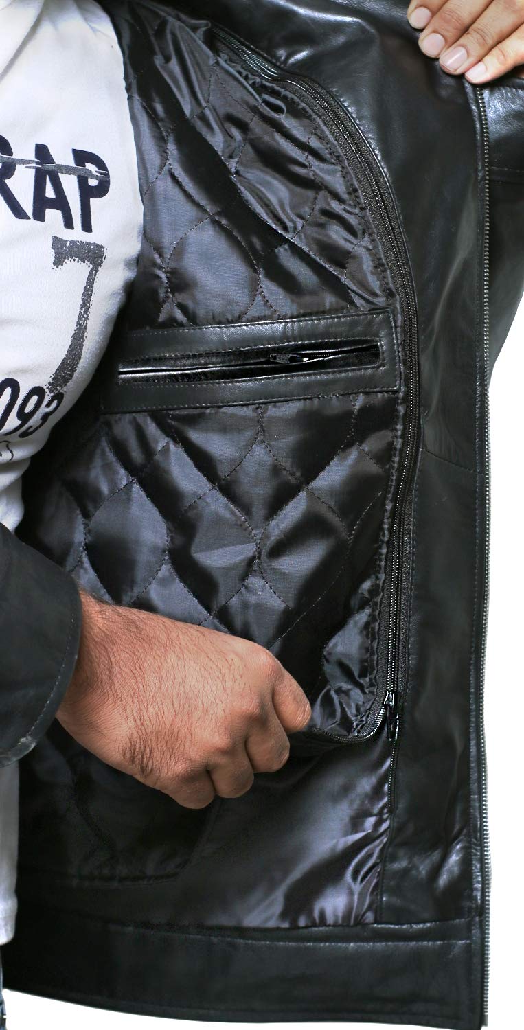 Laverapelle Men's Genuine Lambskin Leather Jacket - Black Quilted Block Design (2001046) | Premium Biker Jacket for Motorcycle Riding & Casual Outfits