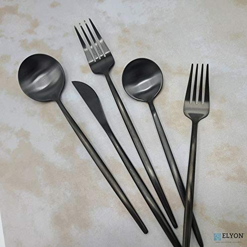 Elyon Lea 20-Piece Matte Black Flatware Set - 18/10 Stainless Steel Silverware with Thin Handles - Durable Cutlery Set for 4 - Perfect for Dinner Parties, Restaurants & Everyday Dining