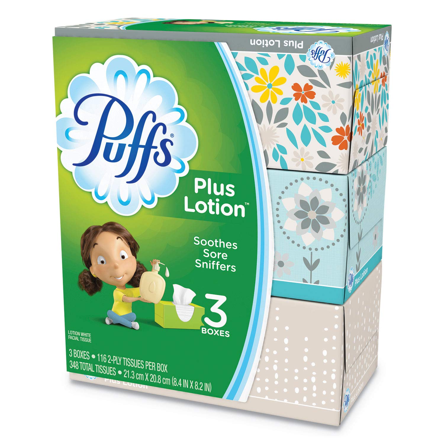Premium Plus Lotion Facial Tissues, 2-Ply Soft White Tissues, 116 Sheets per Box (Pack of 3 Boxes) - Gentle for Sensitive Skin, Perfect for Home, Office & Travel Use