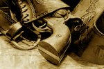 Pistol and Leather Gunbelt