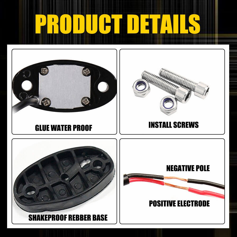 4pcs LED Rock Lights for Jeep, Off-Road Truck, UTV, ATV - Underbody Wheel Lights with 9 LEDs Each - Perfect for Night Off-Roading, Car Shows & Vehicle Customization