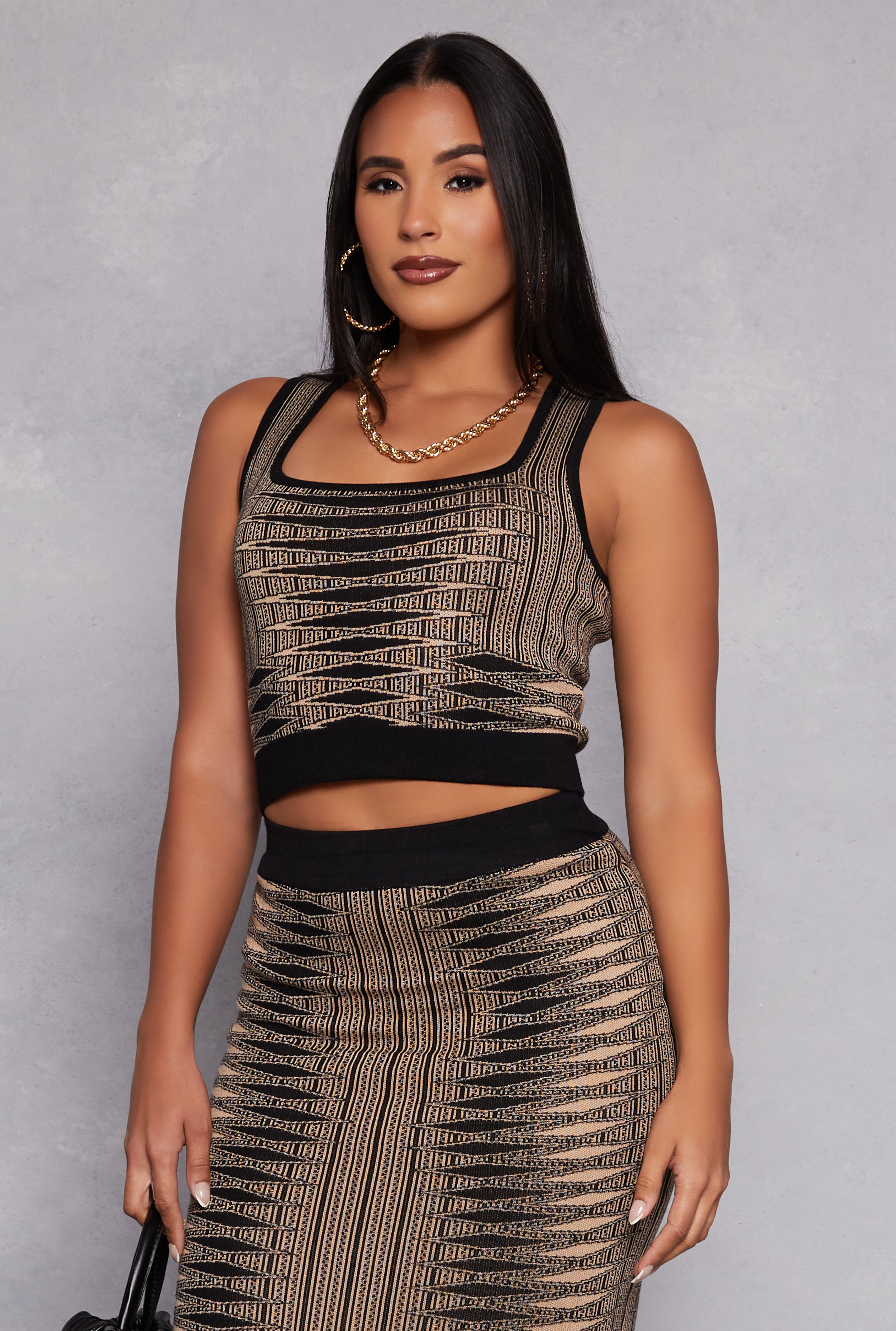 Almost Famous Abstract Print Knit Tank Top - Women's Fashion Summer Casual Tops for Beach, Party & Everyday Wear