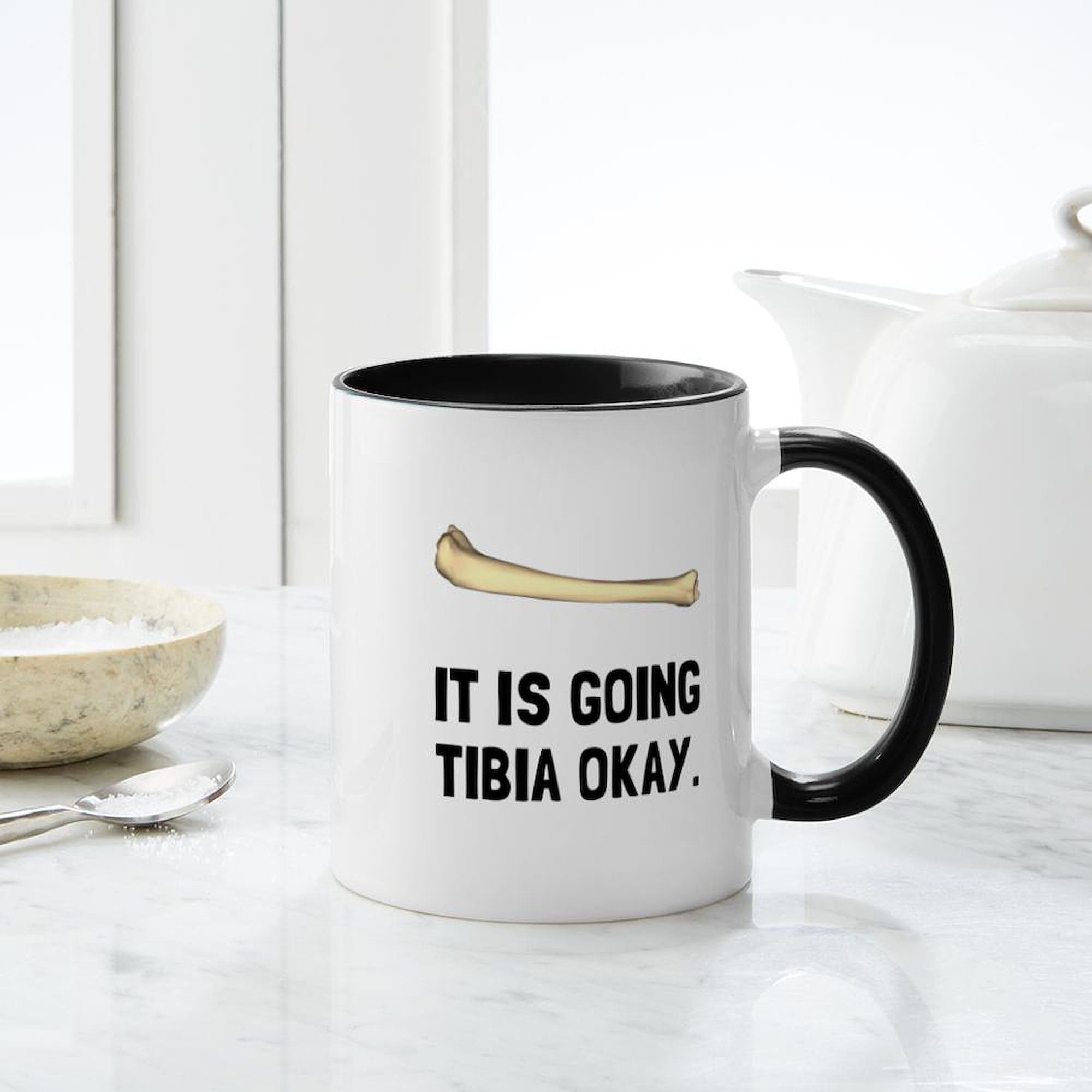 Tibia Okay 11 oz (325 ml) Ceramic Coffee Mug - Funny Bone Medical Humor Gift for Doctors, Nurses & Gamers - Perfect for Coffee, Tea & Hot Drinks at Home or Office