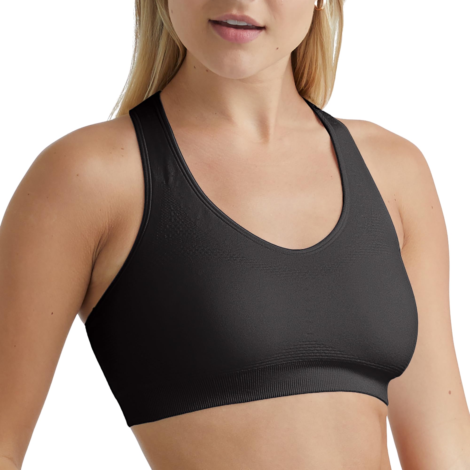 Hanes Women's Seamless Racerback Sports Bra - Moisture-Wicking Workout Top with Moderate Support - 1 or 3 Pack for Yoga, Running & Gym Activities