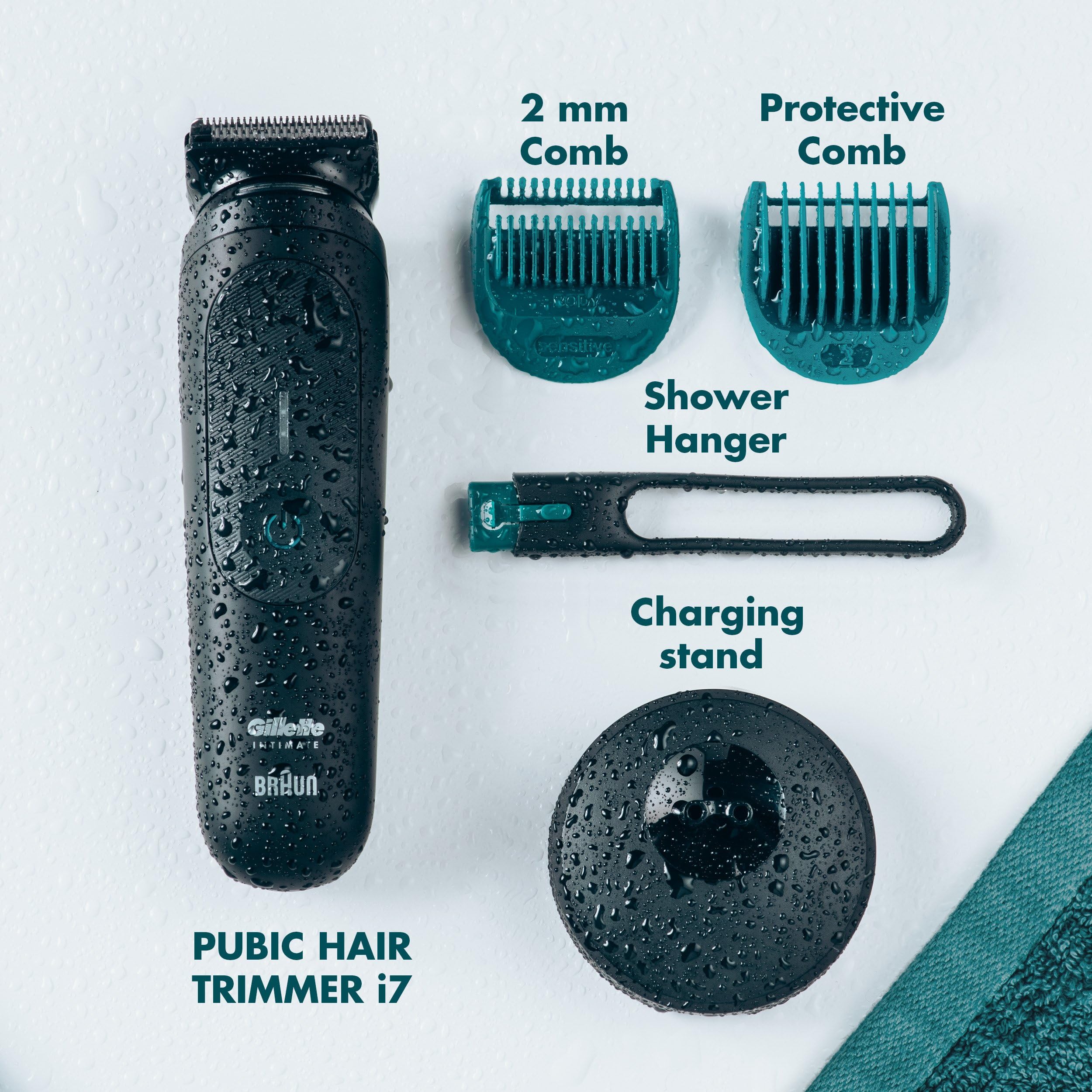 Gillette i7 Premium Men's Pubic Hair Trimmer - Waterproof LED Body Groomer for Manscaping | Smooth Shaving for Bikini Line, Chest & Underarms | Perfect for Travel & Gym Use