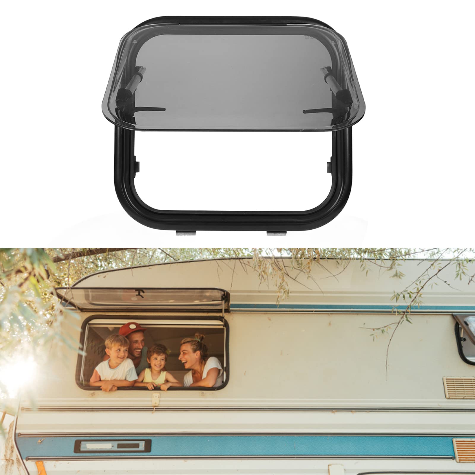 Aramox RV Push Out Window - Double Layer UV Resistant Acrylic Glass with Thermal & Sound Insulation - External RV Exit Window with Curtain for Camping & Travel Trailers