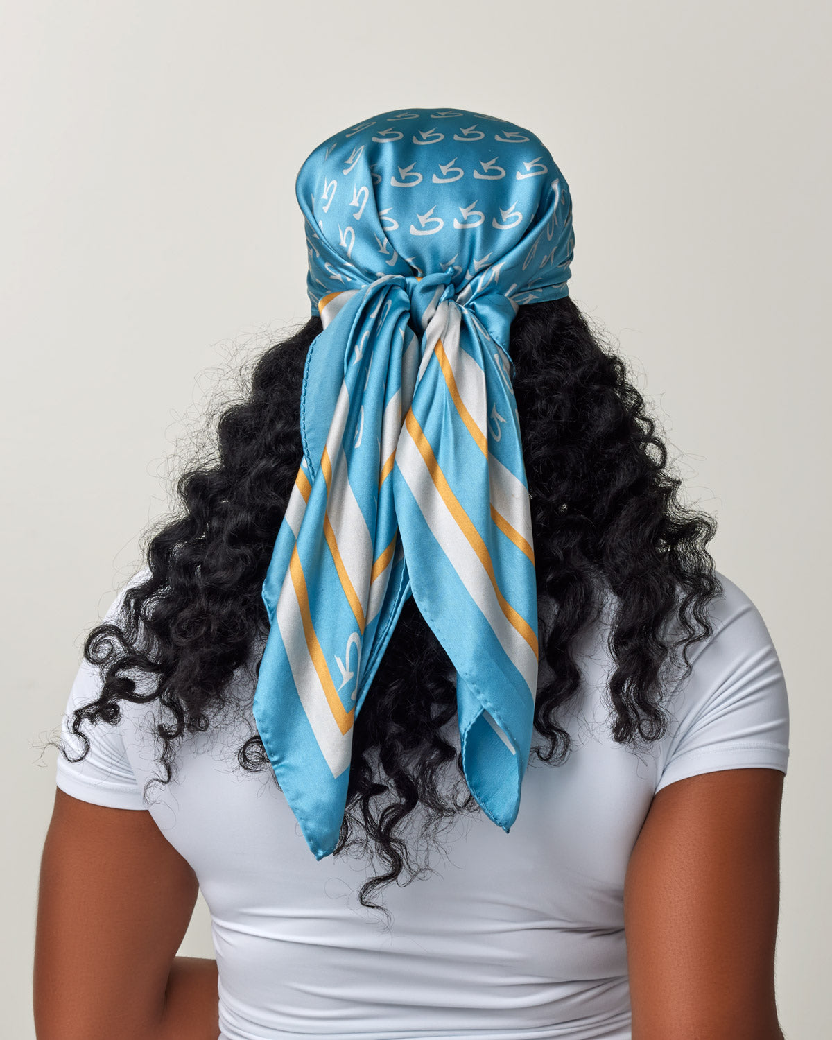 Luxury Large Monogram Silk Scarf - Blue & Gold Floral Print - Elegant Fashion Accessory for Women, Perfect for Parties, Weddings & Special Occasions