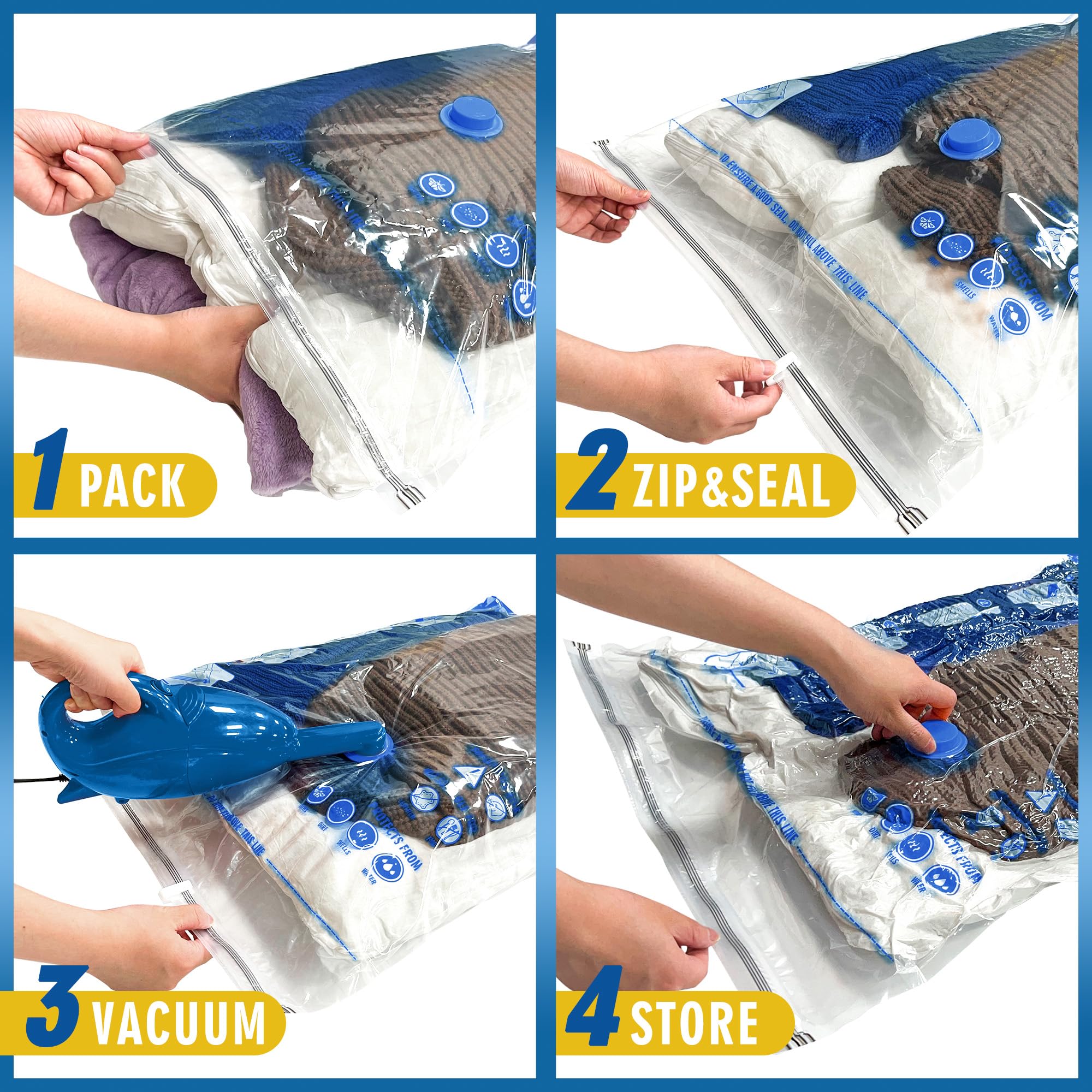 Jumbo Vacuum Storage Bags - 8 Pack Space Saver Bags for Clothes, Comforters, Blankets | Extra Large Vacuum Seal Bags for Seasonal Storage, Travel & Home Organization