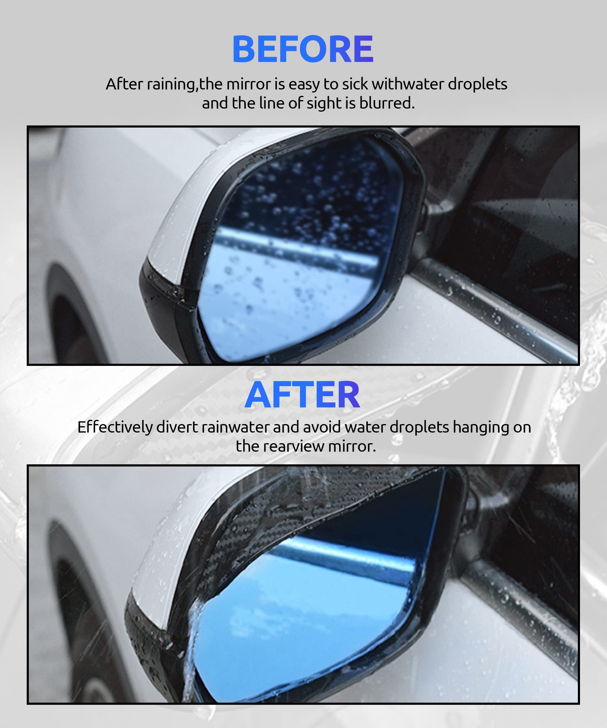 ESEWALAS 2-Pack Carbon Fiber Car Side Mirror Rain Guards - Waterproof Rear View Mirror Visors for Rain, Snow & Ice Protection - Universal Fit for Most Vehicles (Black) - Perfect for All-Weather Driving & Enhanced Visibility