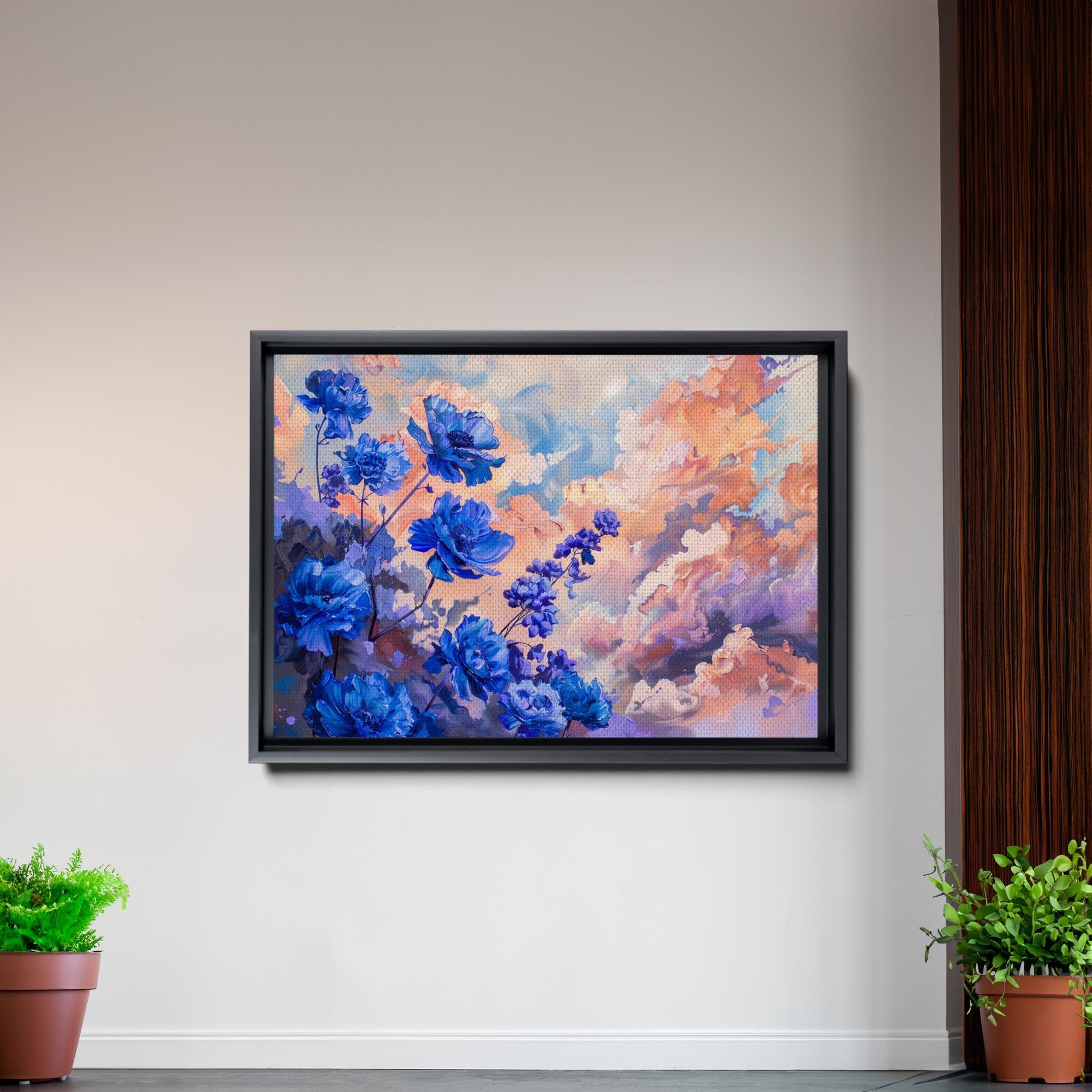 Abstract Purple Orchid Flower Canvas Art - Floral Wall Decor with Mountain Sunset Glow - Stretched Canvas Prints for Living Room, Bedroom & Office - Modern Botanical Artwork for Home Decoration
