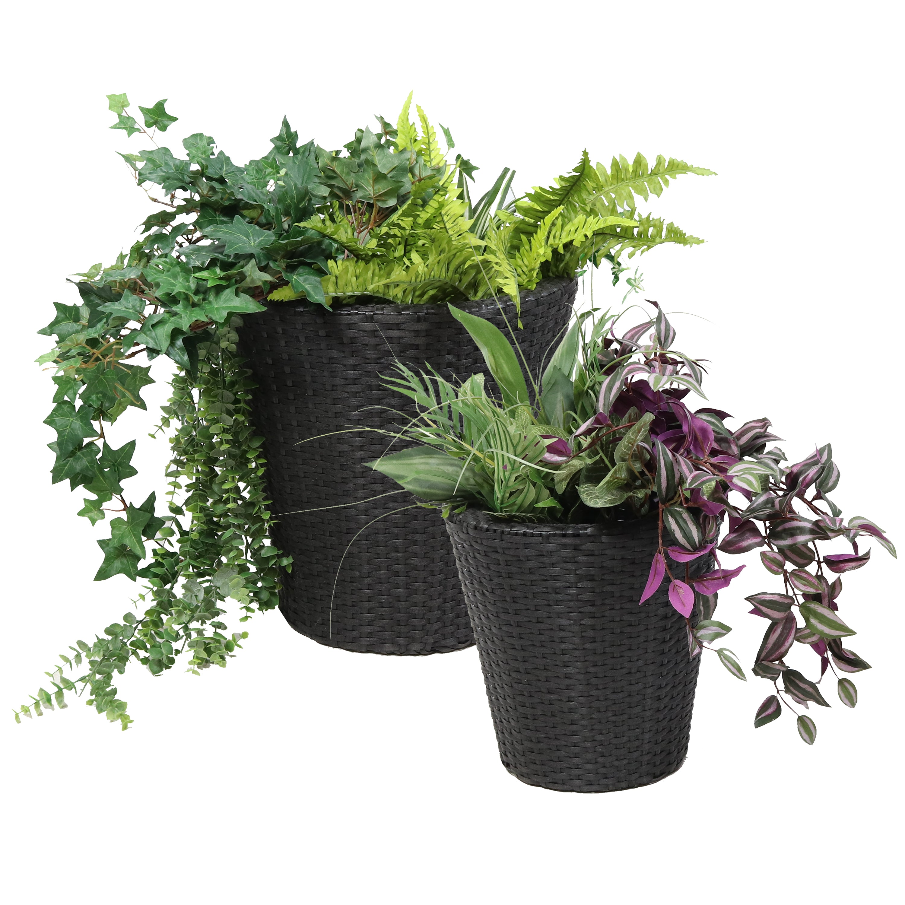 Sunnydaze Round Polyrattan Indoor Planters Set - 1 Large & 1 Small Modern Decorative Flower Pots for Home, Office, Living Room, Balcony Decor - Perfect for Succulents, Herbs & Houseplants