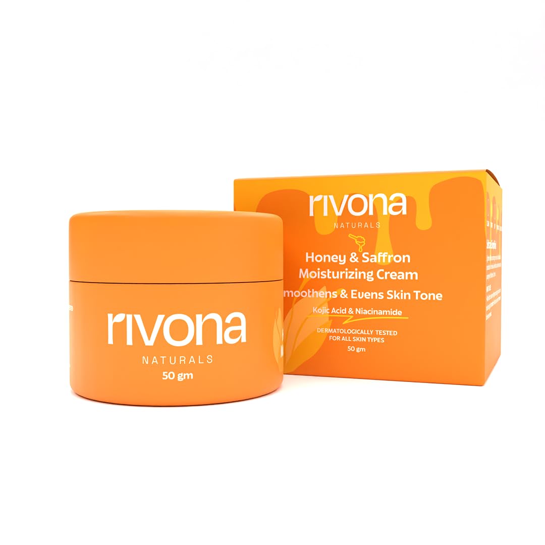 Rivona Naturals Honey & Saffron Face Cream with Niacinamide & Kojic Acid - Brightening & Nourishing Skin Care for Glowing Complexion - Vegan, Dermatologist-Tested (50g) - Perfect for Daily Moisturizing & Nighttime Skincare Routine