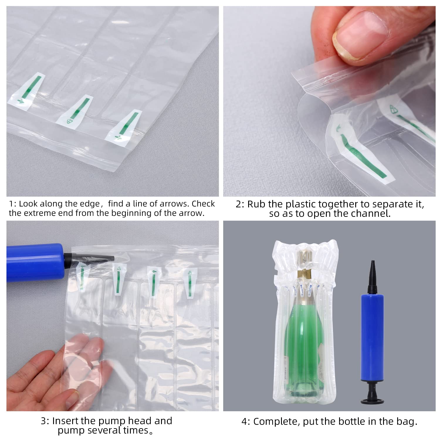 6 Pack Reusable Inflatable Wine Bottle Protectors for Luggage - Air Column Bubble Cushion Bags for Airplane Travel & Shipping | Includes Free Pump | Perfect for Vacation, Gifts & Wine Transport