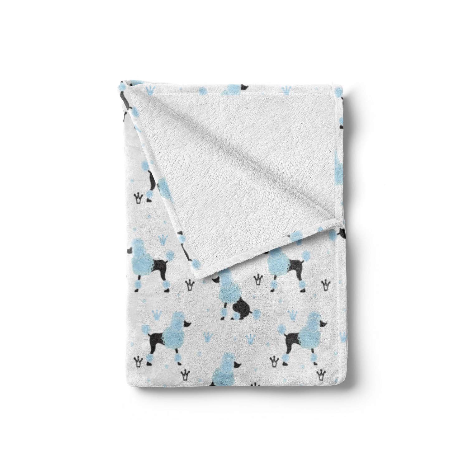Ambesonne Poodle Throw Blanket - Hand Drawn Crowns & Scribble Fluffy Dog Design, Soft Flannel Fleece Accent Blanket for Couch, Bed, Sofa - 50