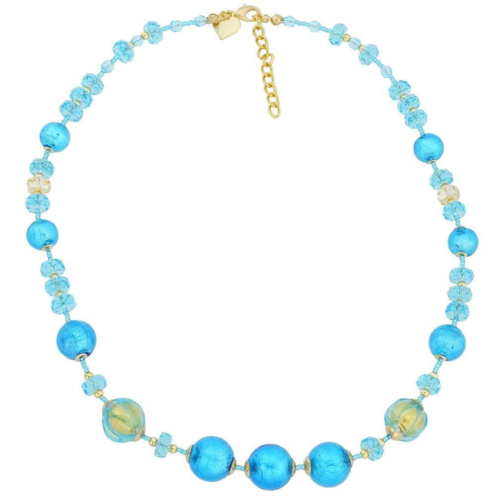 Venetian Murano Glass Necklace with Gold Accents - Sky Blue Jewelry for Women, Perfect for Parties & Special Occasions