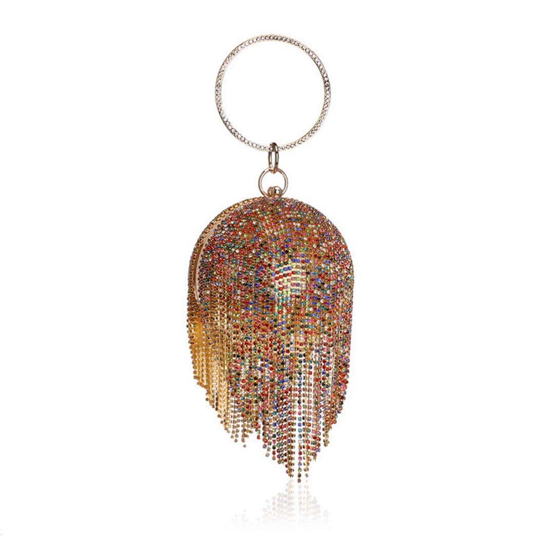 UMREN Women's Crystal Evening Clutch Purse with Tassel - Round Ball Wedding Party Handbag for Prom, Gala & Special Occasions