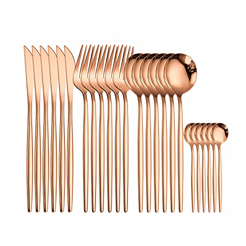 24-Piece Stainless Steel Silverware Flatware Set - Rose Gold Cutlery with Forks, Spoons & Knives | Eco-Friendly Dinnerware for Home, Restaurant & Party Use
