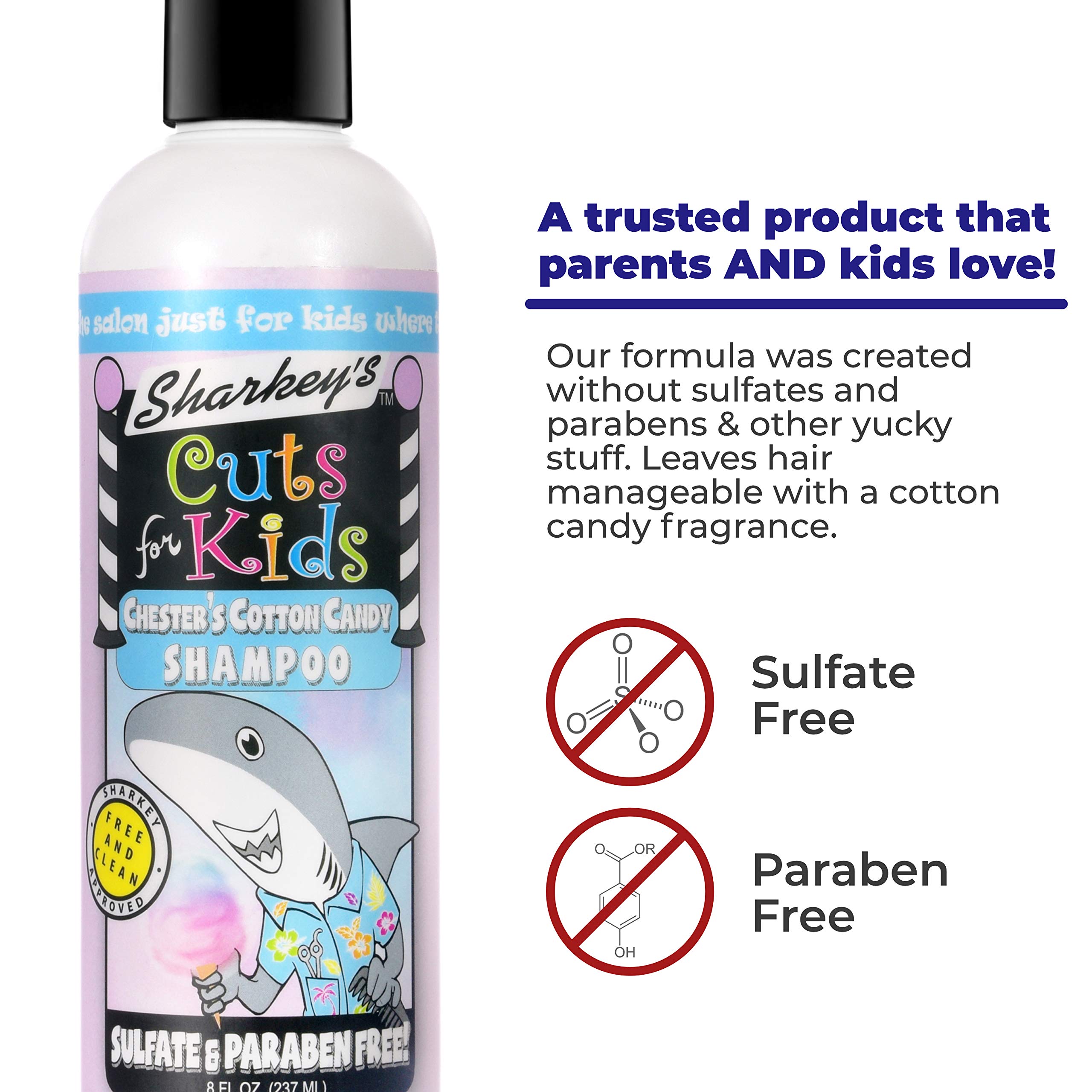 Sharkey's Cotton Candy Scented Kids Shampoo & Conditioner Set with Baby Shark Plush Backpack Clip or Lunchbox Clip - Sulfate & Paraben Free for Gentle Hair Care - Perfect for School, Travel & Daily Bath Time Fun