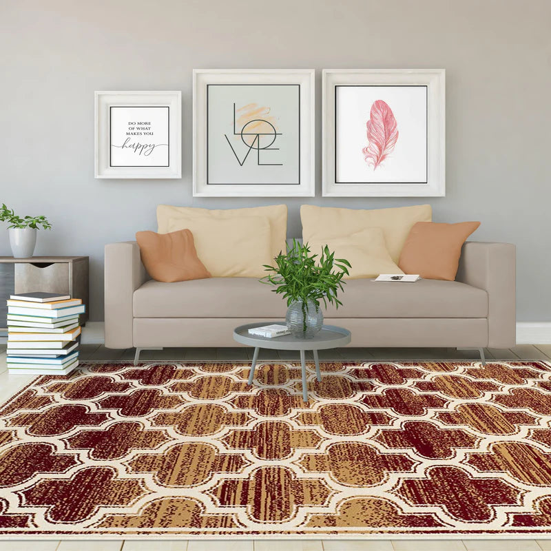 Bohemian Geometric Trellis Lattice Indoor Area Rug - Non-Slip Soft Living Room Carpet for Bedroom, Nursery, Dorm & Home Decor