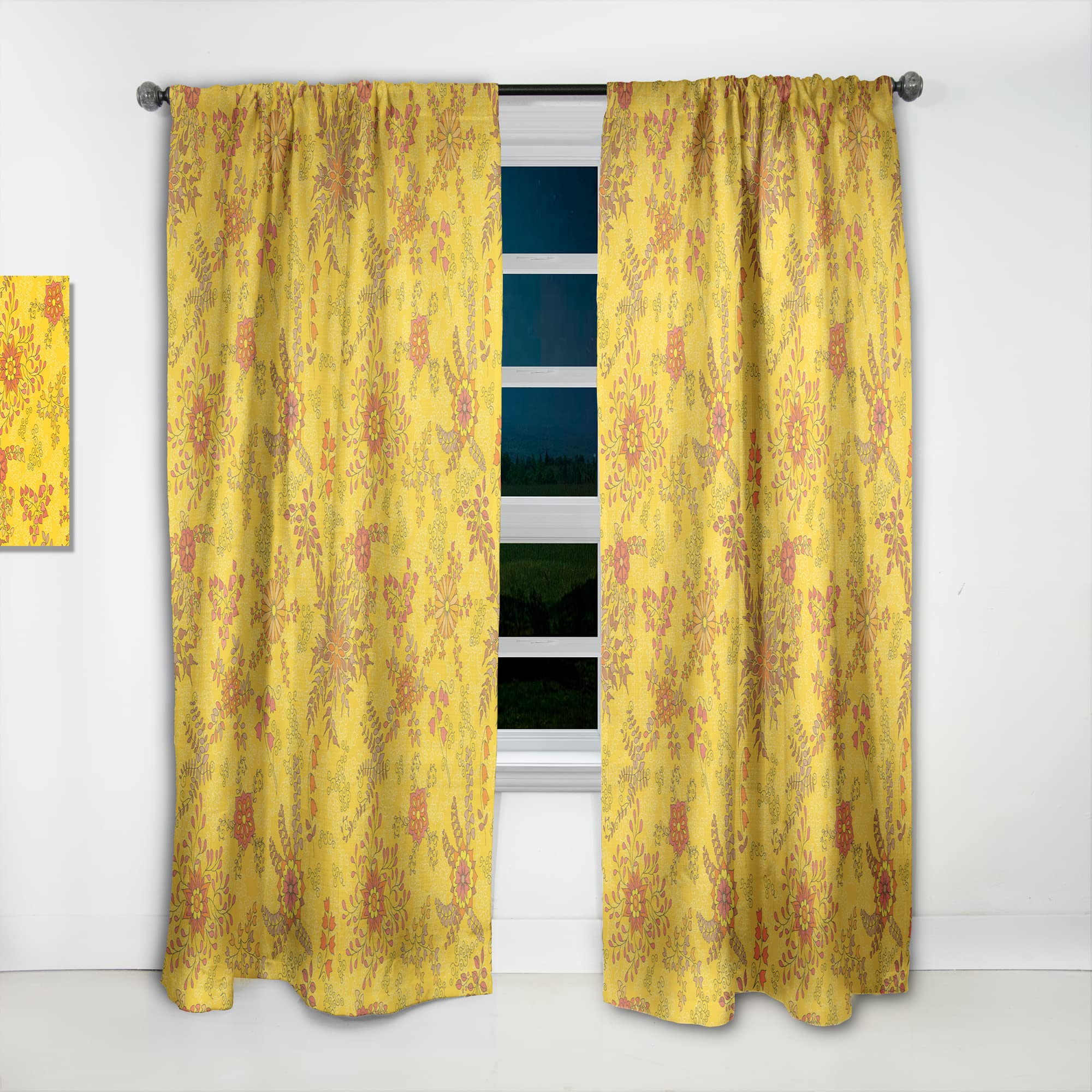 DesignQ Thermal Insulated Curtains - Colorful Botanic Texture Blackout Drapes for Bedroom & Living Room (52x84, Single Panel) - Perfect for Privacy, Light Control & Energy Efficiency