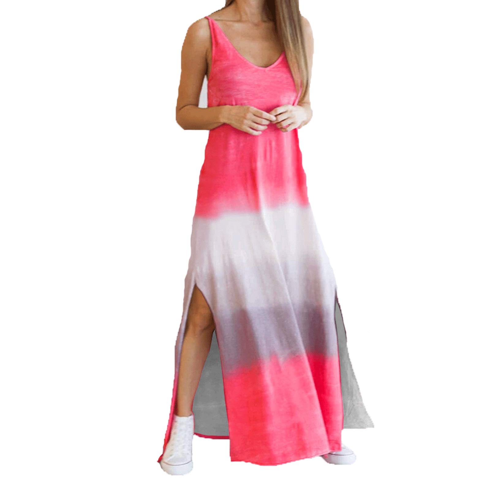 Women's Summer Maxi Dress - Bodycon Floor Length Sleeveless Plus Size Sundress in Watermelon Red (XX-Large) | Casual Beachwear, Party Outfit & Vacation Dress