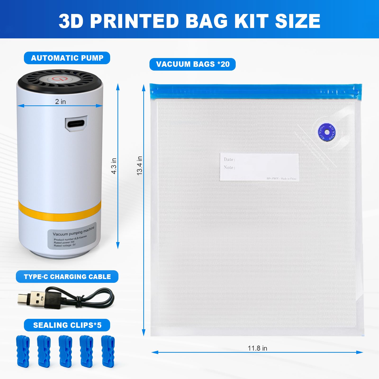 Premium 3D Filament Storage Kit with Electric Pump – 20 Vacuum Storage Bags for Dustproof & Moistureproof Protection | Keep Filament Dry & Fresh | Ideal for 3D Printing Enthusiasts & Professionals