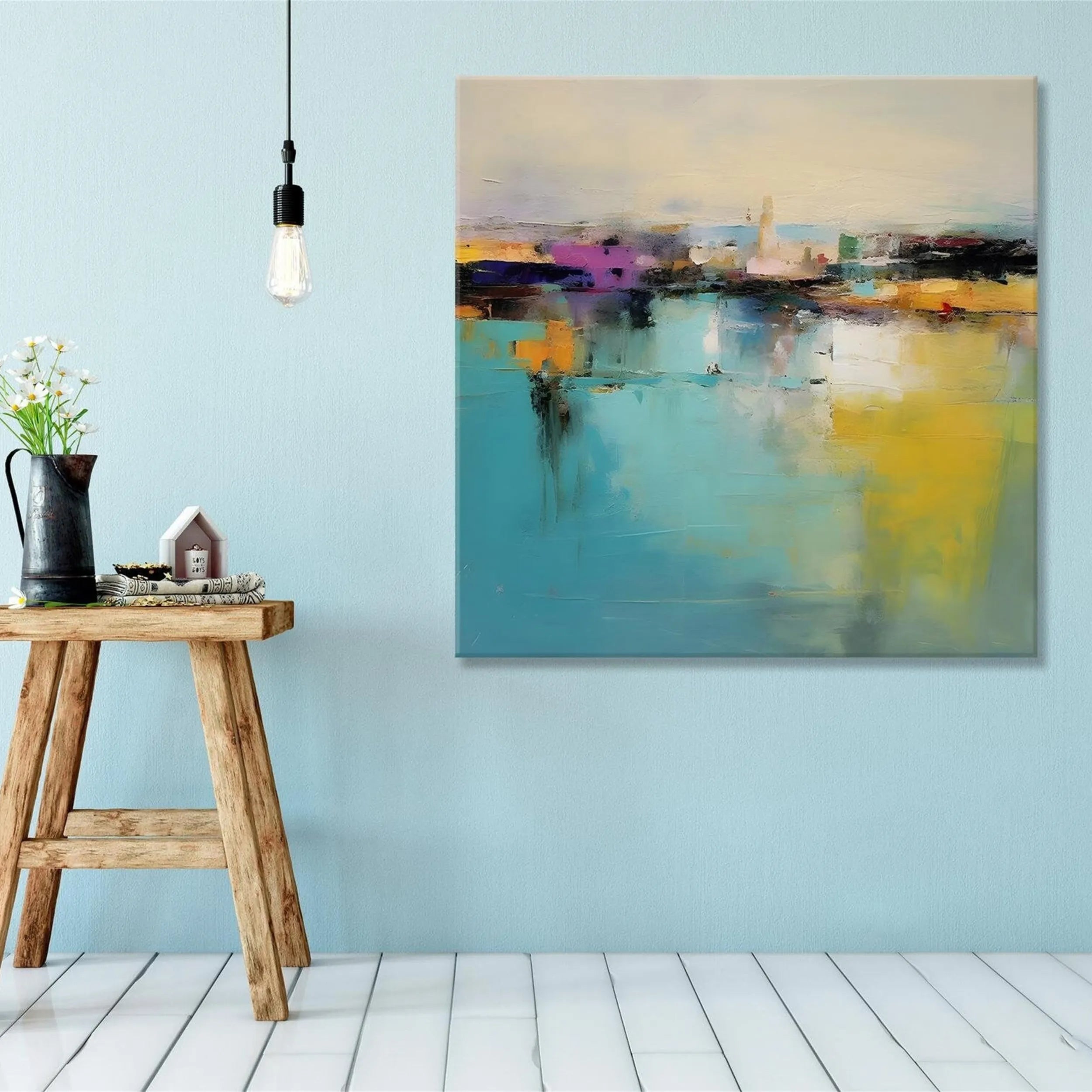Blue & Green Abstract Wall Art Canvas Print #BG074 - Modern Home Decor for Living Room, Bedroom & Office
