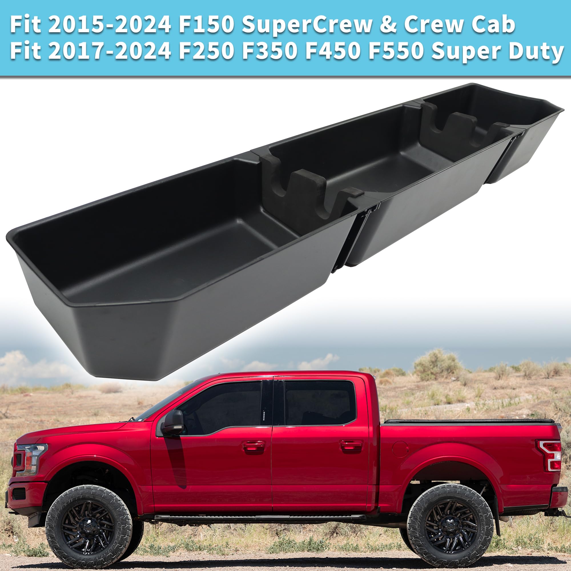 MONOKING Under Seat Storage Box for 2015-2024 Ford F150 & 2017-2024 F250 F350 F450 F550 Super Duty - Truck Organizer with Dividers | Perfect for Tools, Emergency Kits & Road Trip Essentials