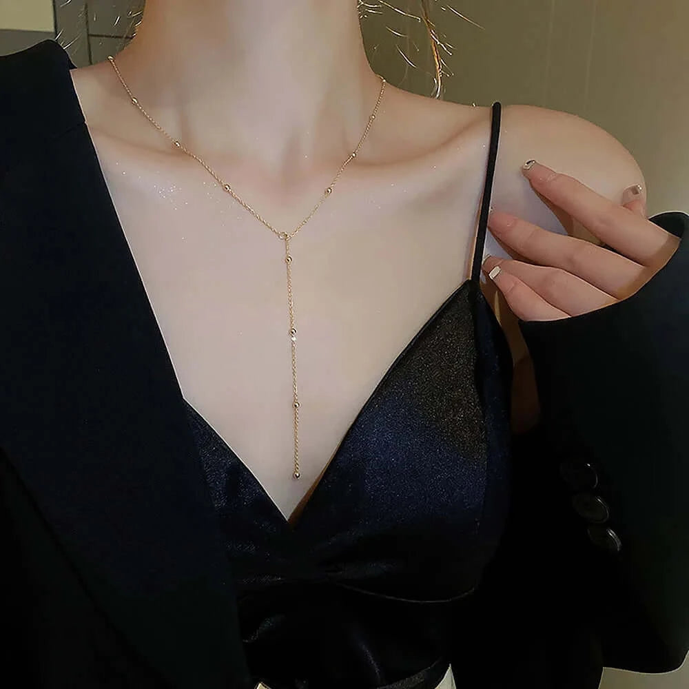 Dainty Satellite Lariat Chain Y Necklace | HN2475 | Elegant Layering Necklace for Women, Perfect for Everyday Wear, Date Nights & Special Occasions