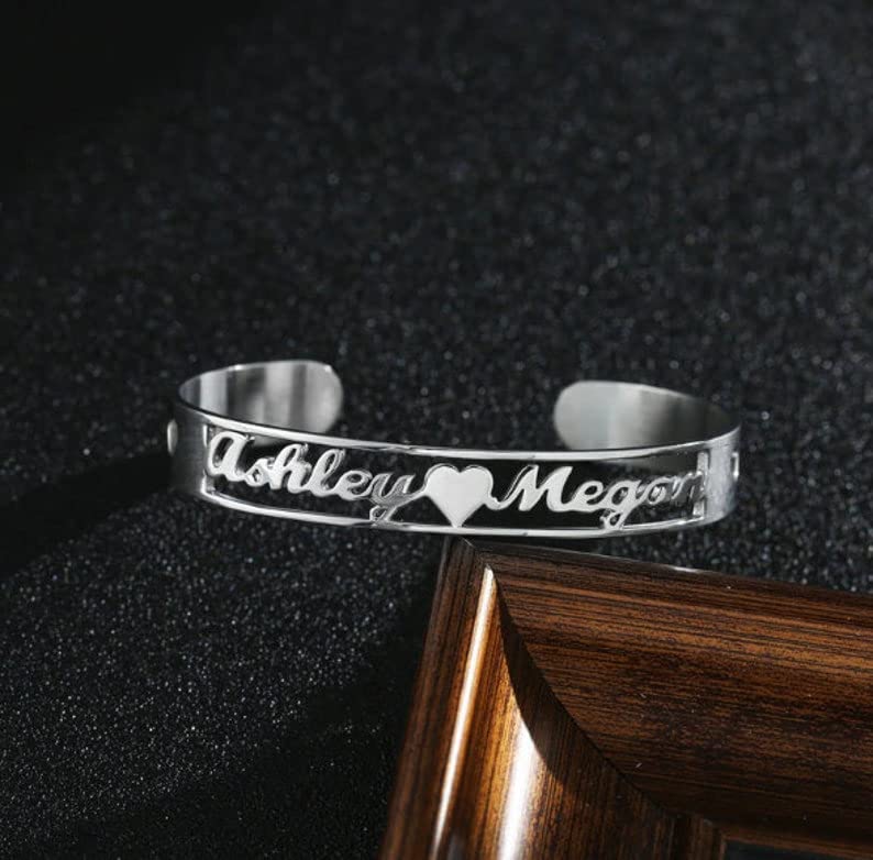 Personalized Name Bracelets for Women - 18K Gold Custom Engraved Name Cuff Bangle Jewelry Gift for Mom, Daughter, Wife | Birthday, Anniversary, Mother's Day Present | Perfect for Everyday Wear & Special Occasions