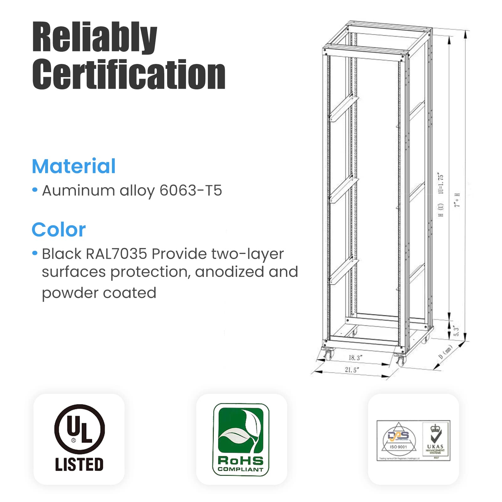 15U 4-Post Open Frame 19-Inch Server Rack | Heavy Duty Steel & Aluminum Construction | UL Certified | Perfect for Data Centers, Home Studios & AV Equipment (31-Inch Depth)