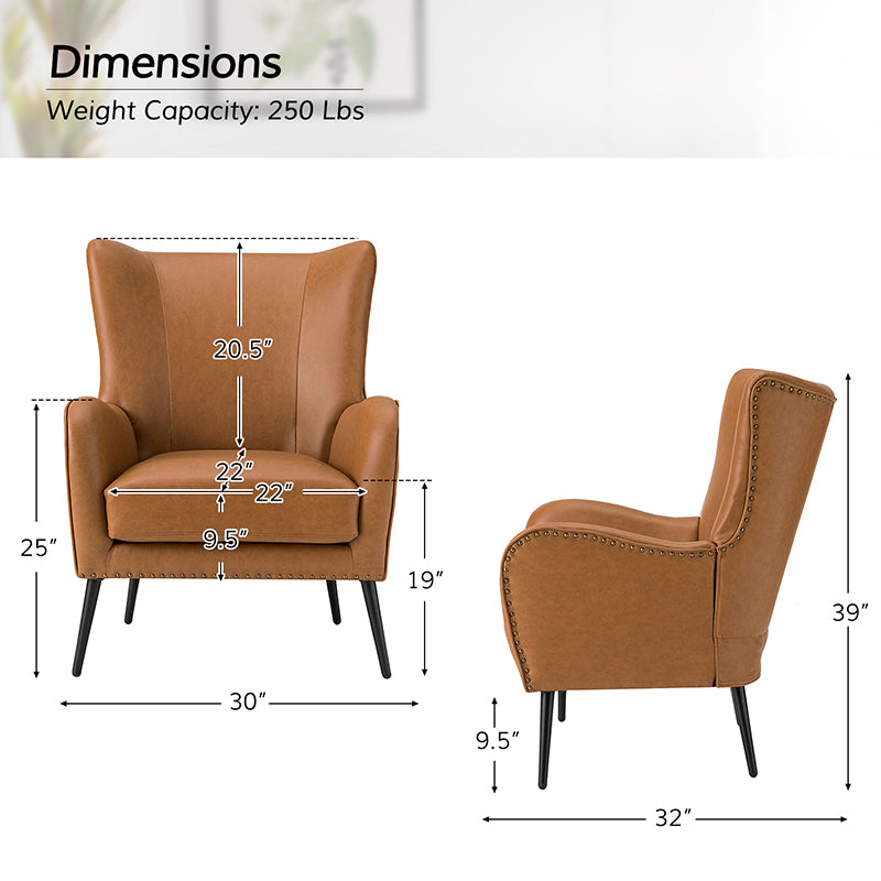 Stylish Shepherd Wingback Vegan Leather Armchair - Modern PU Leather Accent Chair for Living Room, Bedroom & Office - Comfortable Mid-Century Design with Optional Types
