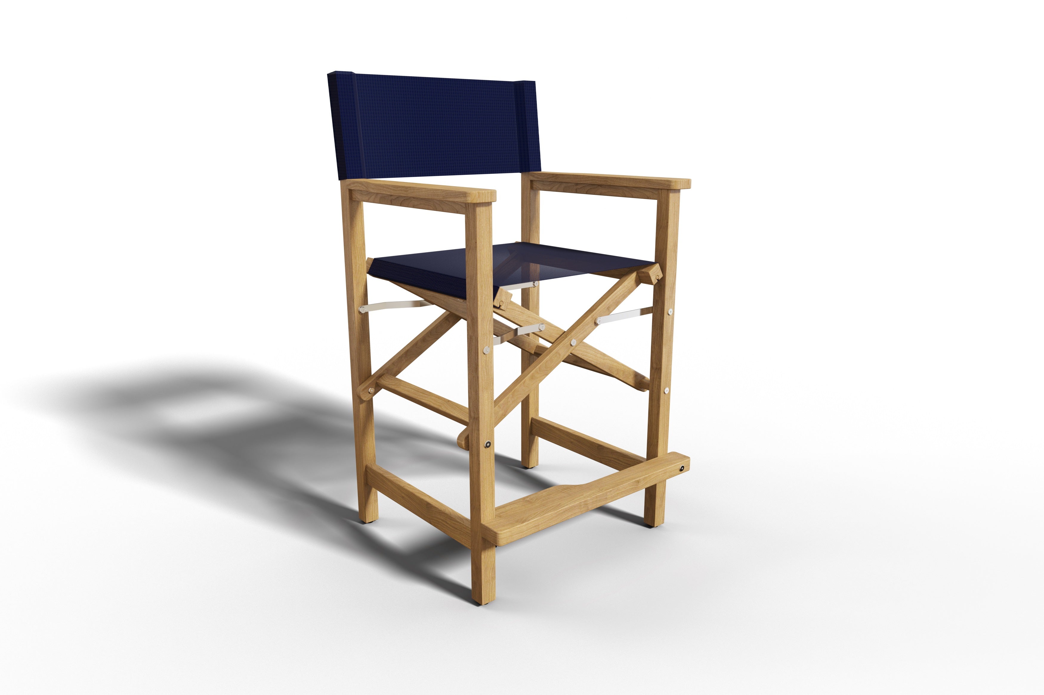 Premium Teak Outdoor Bar Height Dining Armchair - Waterproof Blue Patio Chair for Poolside, Deck, Garden & Restaurant Use