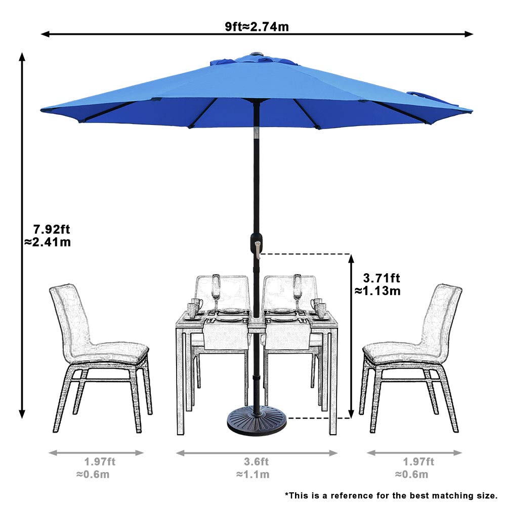 ABBLE 9ft Patio Umbrella with Crank & Tilt - UV Protective & Weather Resistant for Outdoor Dining