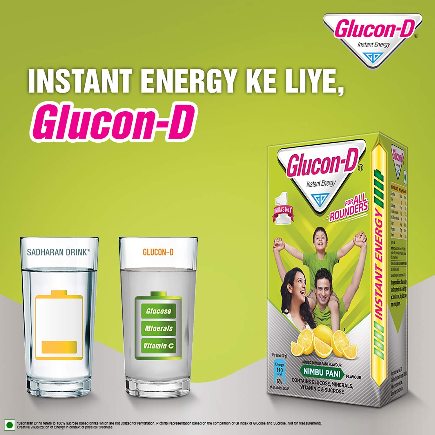Glucon-D Nimbu Pani Glucose Powder (400g Jar) - Instant Energy Drink with Vitamin C & Calcium for Immunity & Bone Health | Refreshing Lemon Flavor | Perfect for Sports, Workouts & Daily Energy Boost